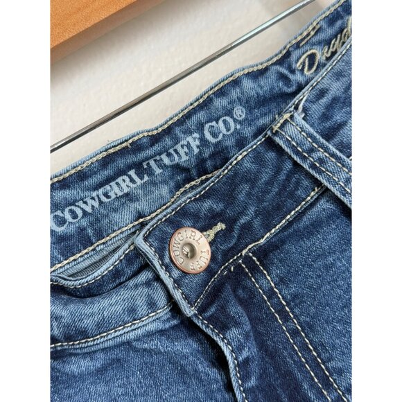 Cowgirl Tuff Co. Womens Distressed Blue Denim Jeans Size W33 L33 western bootcut - Picture 3 of 12